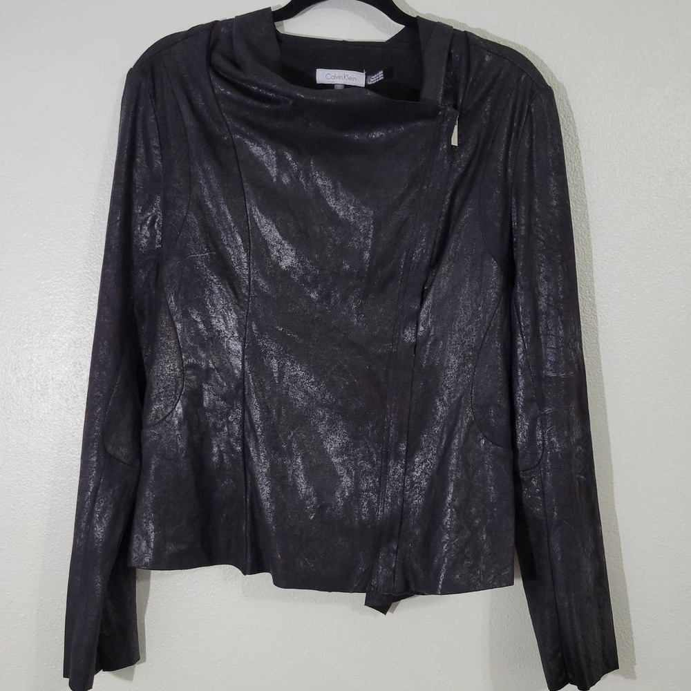 Calvin Klein Crushed Velvet Moto Style Long Sleeve Jacket